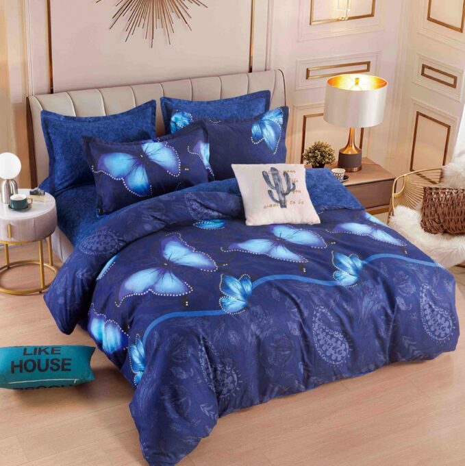 Lenjerie pat dublu, FINET, 6 piese, Jojo Home, Albastru, fluturi 1 Lenjerie pat dublu, FINET, 6 piese, Jojo Home, Albastru, fluturi