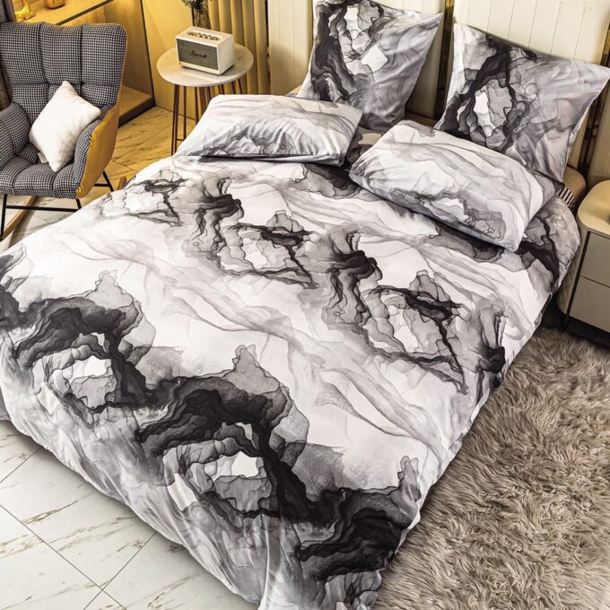 Lenjerie pat 140x200cm 4 piese cu ELASTIC - 3 Bucati 219 Lei - Gri model marmura 1 Lenjerie pat 140x200cm 4 piese cu ELASTIC - 3 Bucati 219 Lei - Gri model marmura