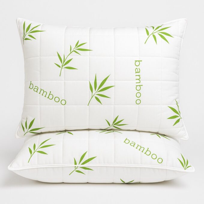 Set 2 perne BAMBOO matlasate, 50x70 cm Alb-Verde, Fabricata in Romania