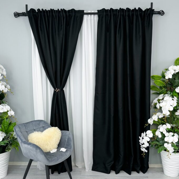 Set 2 bucati de Draperie HoReCa TEXTURATA tip IN, Negru, 200cm latime x 232cm inaltime, cu rejansa pt bara
