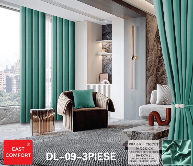 Draperie din Tercot Luxury, cu inele incastrate, East Confort,150x245cm, cu Snur Magnetic si Fata de Perna Decorativa – Calitate Premium pentru Confortul Tau, Verde Smarald
