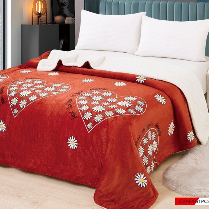 Patura Luxoasa Cocolino din Microfibra Ultra-Moale, cu Blanita Sherpa, 200x230 cm - Confort Maxim si Design Elegant pentru Nopti Perfecte, Visiniu, Inimioare