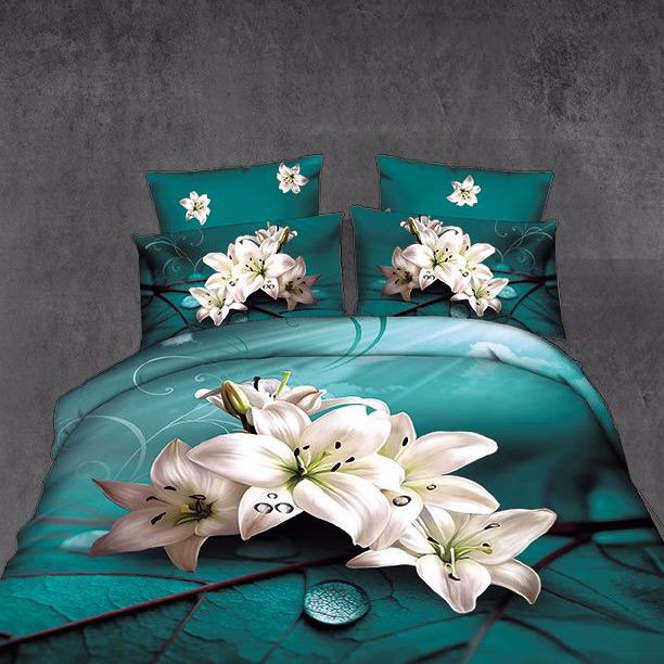 Lenjerie pat 1 Persoana imprimeu 3D - 3 Bucati 219 Lei - Turquoise crini 1 Lenjerie pat 1 Persoana imprimeu 3D - 3 Bucati 219 Lei - Turquoise crini