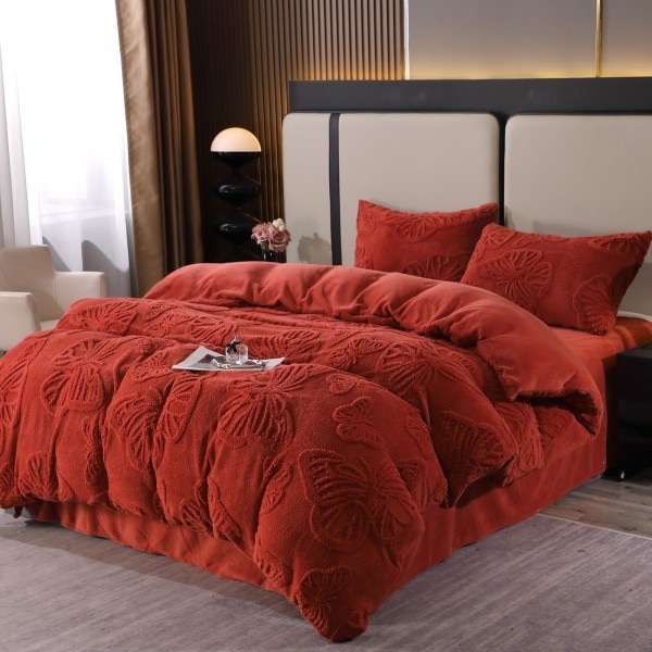 Lenjerie de Pat Dublu, Cocolino Ultra Pufoasa, 4 piese, cu Fluturi 3D – Somn Regal in Confort Absolut, Caramiziu, fluturi 1 Lenjerie de Pat Dublu, Cocolino Ultra Pufoasa, 4 piese, cu Fluturi 3D – Somn Regal in Confort Absolut, Caramiziu, fluturi