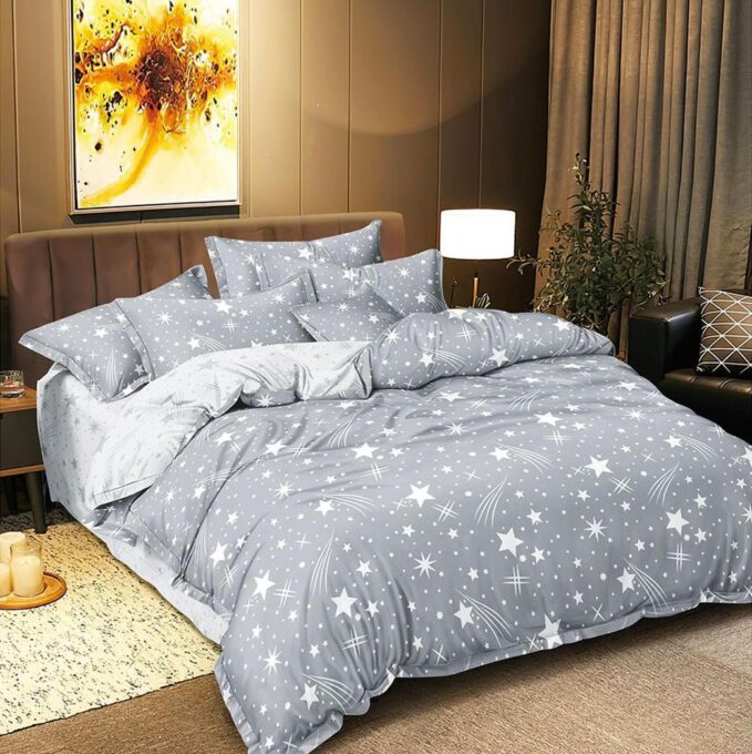 Lenjerie pat dublu bumbac satinat - 3 Bucati 219 Lei - Gri stelute 1 Lenjerie pat dublu bumbac satinat - 3 Bucati 219 Lei - Gri stelute