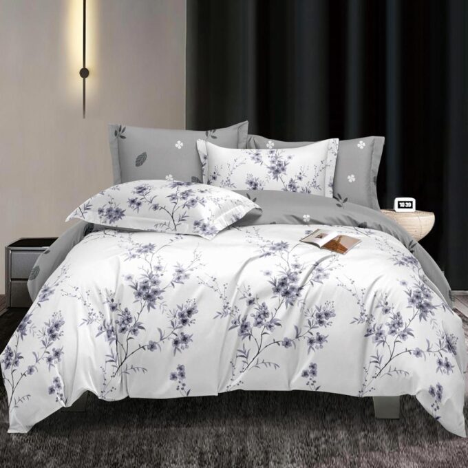 Lenjerie Pat Dublu Cu Elastic Bumbac Satinat - 3 Bucati 219 Lei - Gri Flori 1 Lenjerie Pat Dublu Cu Elastic Bumbac Satinat - 3 Bucati 219 Lei - Gri Flori