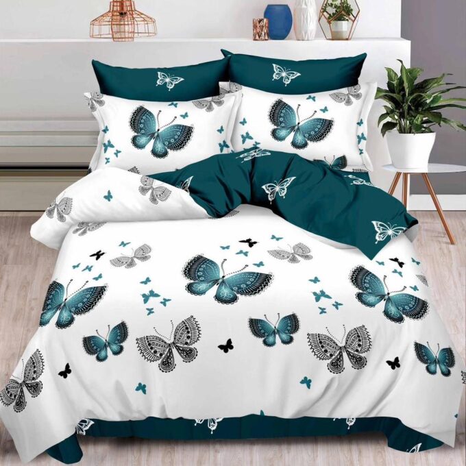 Lenjerie pat dublu, Finet, 6 piese, Turquoise, fluturi 1 Lenjerie pat dublu, Finet, 6 piese, Turquoise, fluturi