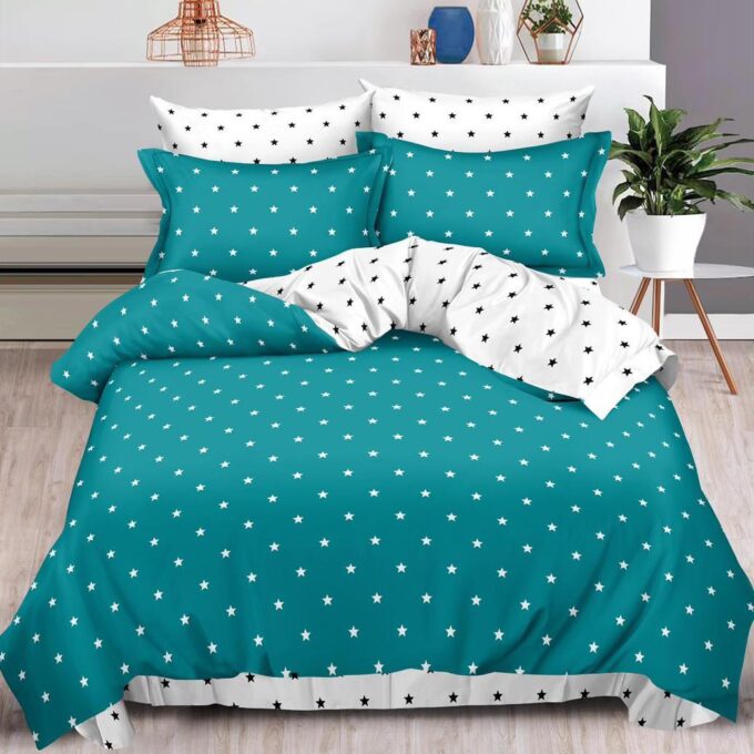 Lenjerie pat dublu cu ELASTIC, Finet, 6 piese, Turquoise, buline 1 Lenjerie pat dublu cu ELASTIC, Finet, 6 piese, Turquoise, buline