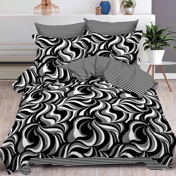 Lenjerie pat dublu cu ELASTIC, Finet, 6 piese, Negru, abstract 1 Lenjerie pat dublu cu ELASTIC, Finet, 6 piese, Negru, abstract