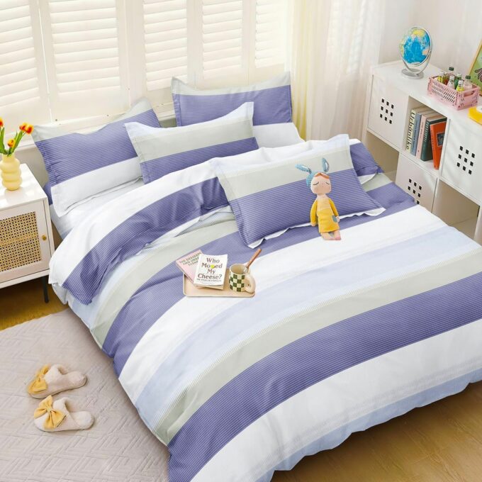Lenjerie pat dublu bumbac satinat - 3 Bucati 219 Lei - Bleu dungi 1 Lenjerie pat dublu bumbac satinat - 3 Bucati 219 Lei - Bleu dungi