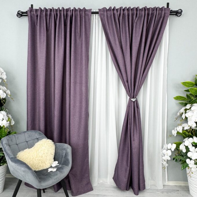 Set 2 Draperii HoReCa TEXTURATA tip IN, Mov, 100cm latime x 170cm inaltime, rejansa pt bara