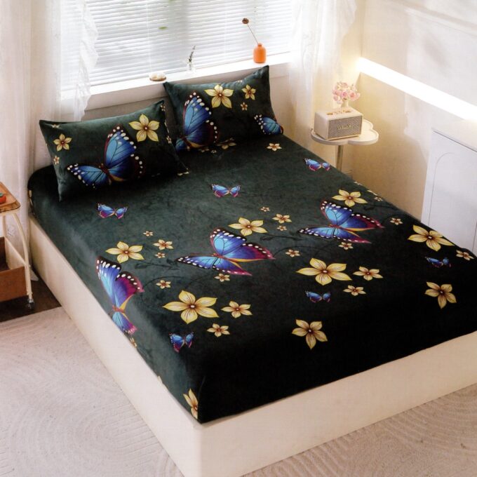 Cearsaf cu Elastic Cocolino 180x200cm si 2 fete de perna 50x70cm, Petrol, Flori 1 Cearsaf cu Elastic Cocolino 180x200cm si 2 fete de perna 50x70cm, Petrol, Flori