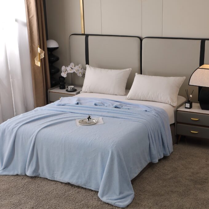 Patura Premium, 200x230cm, cu Blanita Shorthair si Cocolino, cu Fermoar, Baby Blue – Lux, Caldura & Versatilitate!