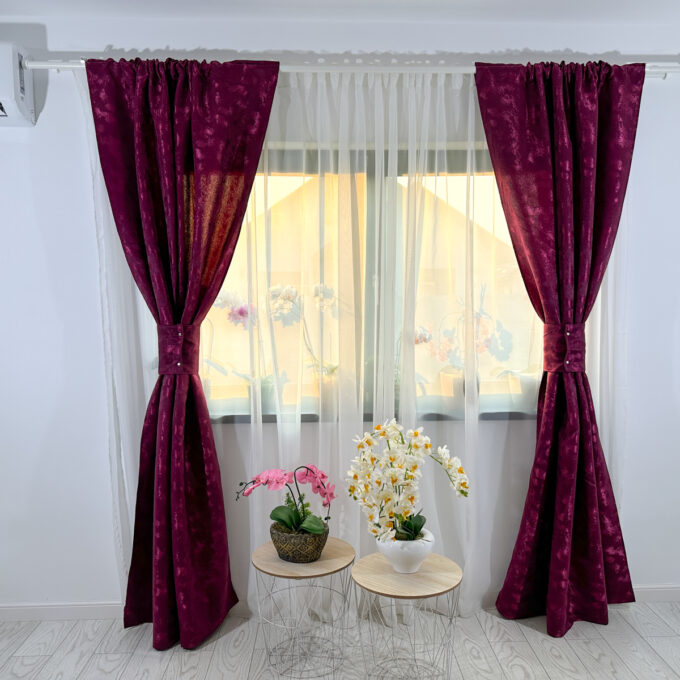 Set 2 Draperii din Jacquard model Nisip, 140cm latime x 260cm inaltime, cu TIV LAT, Violet