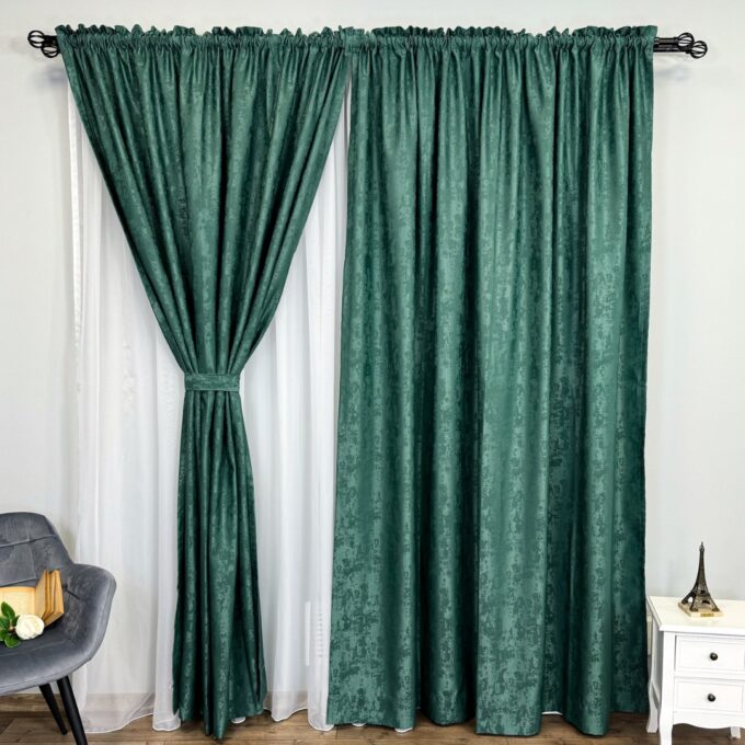 Set 2 Draperii din Jacquard model Nisip, 140cm latime x 260cm inaltime, cu TIV LAT, VERDE