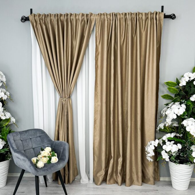 Set 2 Draperii Soft Touch, cu Aspect Fin si Tenta Satinata, 140cm latime x 260cm inaltime, cu TIV LAT, Cappuccino