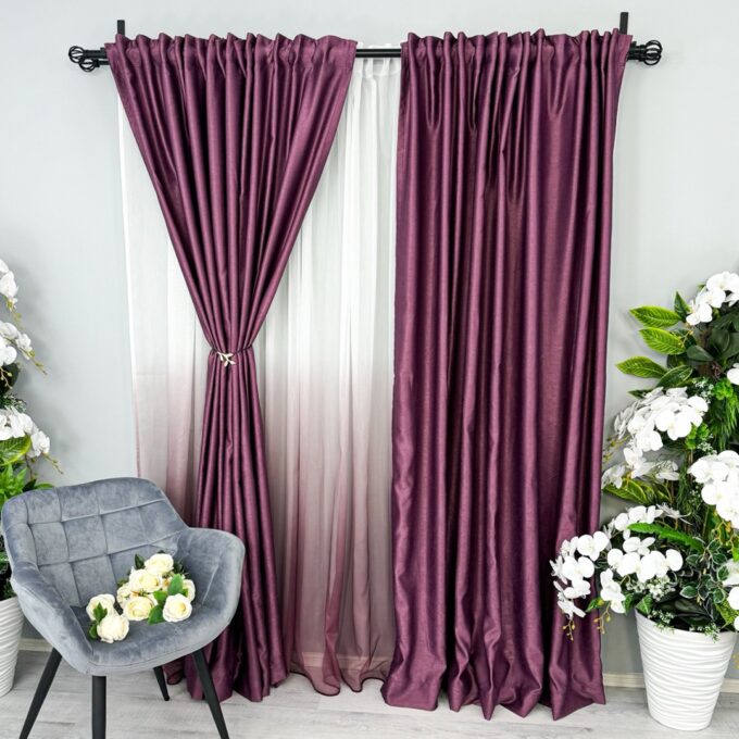 Set 2 Draperii Soft Touch, cu Aspect Fin si Tenta Satinata, 140cm latime x 260cm inaltime, cu TIV LAT, Violet