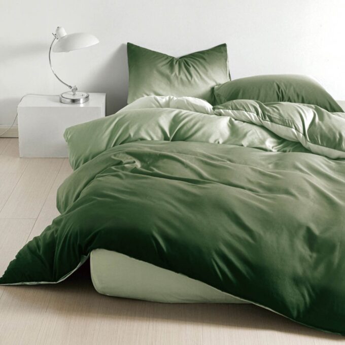 (OFERTA TRIO) Lenjerie pat 1 PERSOANA, FINET, 4 piese, cu ELASTIC, Verde, degrade