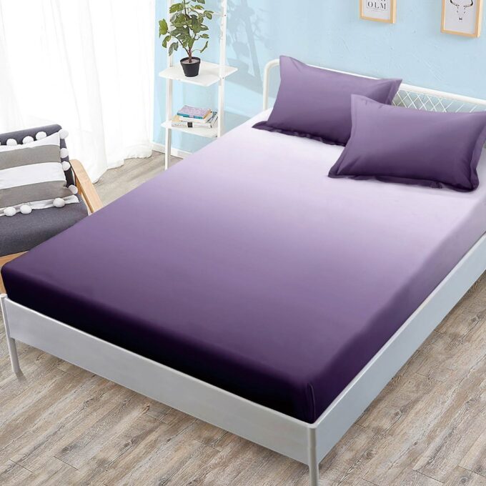(OFERTA 3 la 159 Lei) Cearsaf cu elastic, FINET, 180x200cm, 2 fete de perne 50x70cm, Mov, degrade