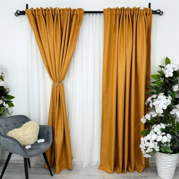 Draperie HoReCa TEXTURATA tip IN, 140cm latime x 260cm inaltime, cu TIV LAT, Mustar