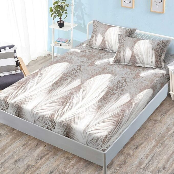 (OFERTA 3 la 159 Lei) Cearsaf cu elastic, FINET, 180x200cm, 2 fete de perne 50x70cm, Bej, Pene