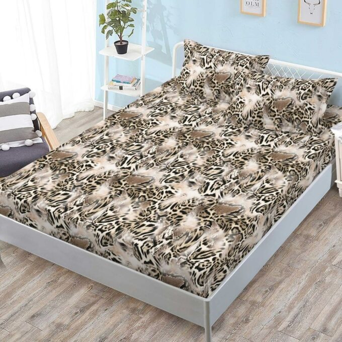 (OFERTA 3 la 159 Lei) Cearsaf cu elastic, FINET, 180x200cm, 2 fete de perne 50x70cm, Maro, Animal Print
