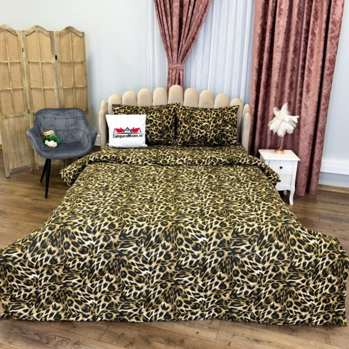 Lenjerie Pat Dublu, Bumbac Ranforce, 4 piese, Atelier Cumparamisim - Lux Suprem, Rafinament Desavarsit, Confort Regal, Maro, animal print 1 Lenjerie Pat Dublu, Bumbac Ranforce, 4 piese, Atelier Cumparamisim - Lux Suprem, Rafinament Desavarsit, Confort Regal, Maro, animal print