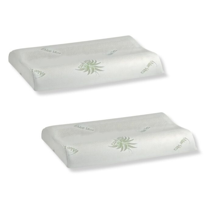 Set 2 Perne din spuma cu memorie, 40x60cm, husa tricot natur cu fermoar, Aloe Vera
