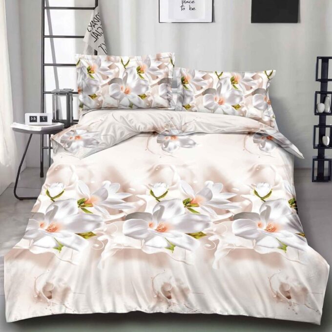 Lenjerie pat dublu cu ELASTIC microfibra imprimeu 3D - 3 Bucati 219 Lei - Crem magnolii 1 Lenjerie pat dublu cu ELASTIC microfibra imprimeu 3D - 3 Bucati 219 Lei - Crem magnolii