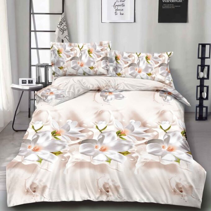 Lenjerie pat dublu imprimeu 3D - 3 Bucati 219 Lei - Crem magnolii 1 Lenjerie pat dublu imprimeu 3D - 3 Bucati 219 Lei - Crem magnolii