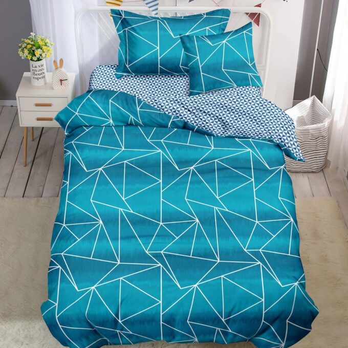Lenjerie pat 140x200cm, FINET, 4 piese, cu ELASTIC, Bleu, dungi 1 Lenjerie pat 140x200cm, FINET, 4 piese, cu ELASTIC, Bleu, dungi