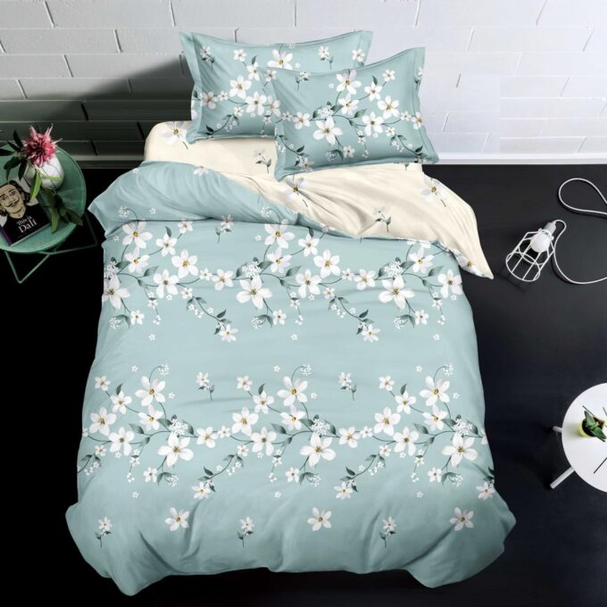 Lenjerie pat 1 PERSOANA, FINET, 4 piese, Bleu, Crem, flori 1 Lenjerie pat 1 PERSOANA, FINET, 4 piese, Bleu, Crem, flori