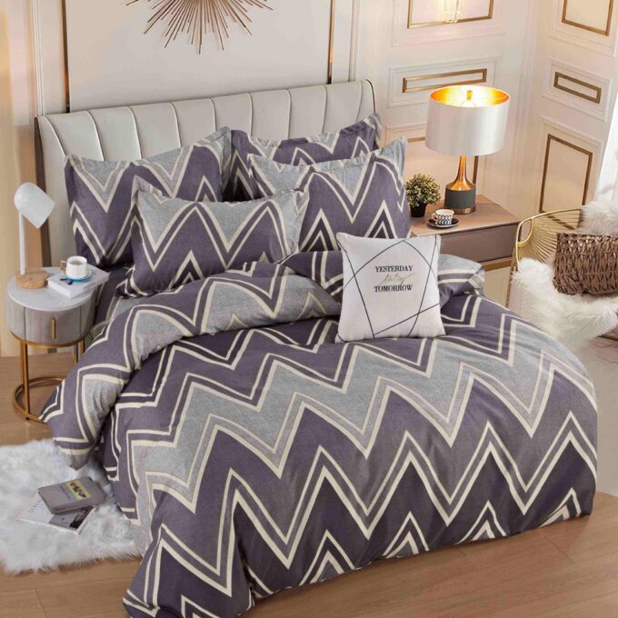 Lenjerie pat dublu, FINET, 6 piese, Jojo Home, Gri, Mov, Zig-Zag 1 Lenjerie pat dublu, FINET, 6 piese, Jojo Home, Gri, Mov, Zig-Zag