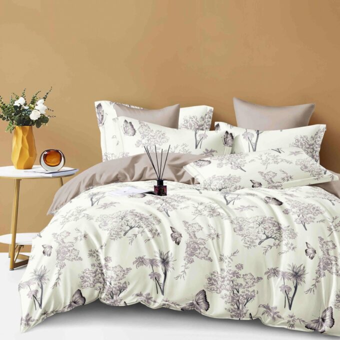 Lenjerie pat dublu, FINET, 6 piese, Jojo Home, Crem, Bej, flori, frunze, fluturi 1 Lenjerie pat dublu, FINET, 6 piese, Jojo Home, Crem, Bej, flori, frunze, fluturi