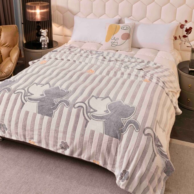 Patura Pufoasa CoCoLiNo, Jojo Home, 200x230cm, Alb, Gri, Pisicute