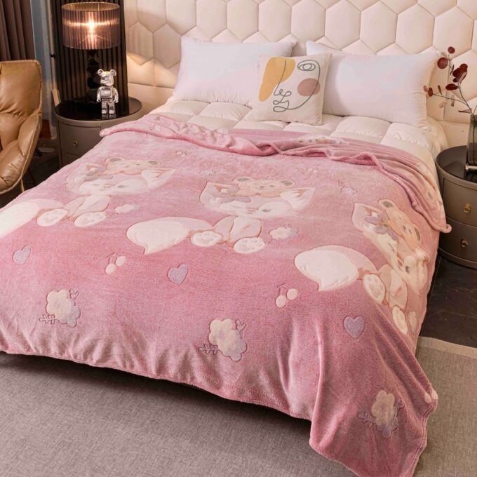 Patura Pufoasa CoCoLiNo, Jojo Home, 200x230cm, Roz, vulpite