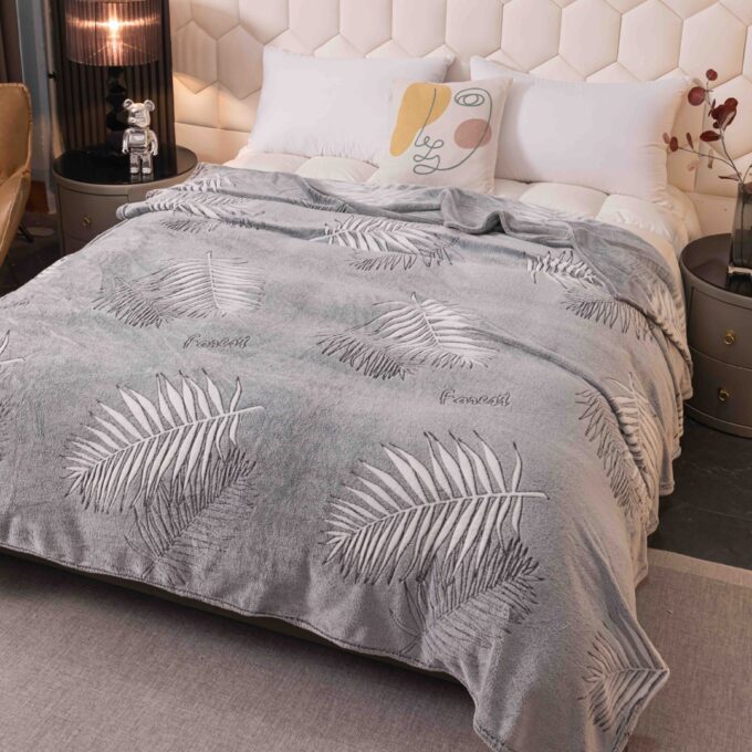 Patura Pufoasa CoCoLiNo, Jojo Home, 200x230cm, Gri, frunze