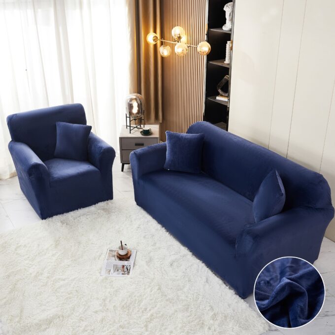Husa Elastica,130cm-180cm, pentru Canapea 2 Locuri - M - Jojo Home, Catifea, Bleumarin