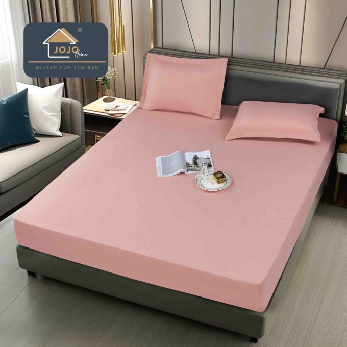 Husa de Pat Impermeabila, Jojo Home, 160x200cm, cu Fete de Perna 50x70cm, Roz
