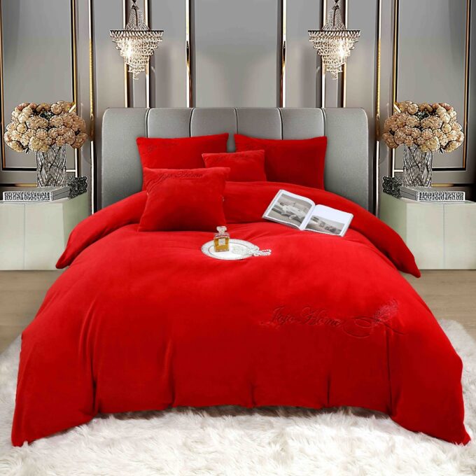 Lenjerie de pat, Soft Touch, Jojo Home, cu Blanita Short Hair, Rabbit, 200x230 cm, 6 piese, Rosu 1 Lenjerie de pat, Soft Touch, Jojo Home, cu Blanita Short Hair, Rabbit, 200x230 cm, 6 piese, Rosu