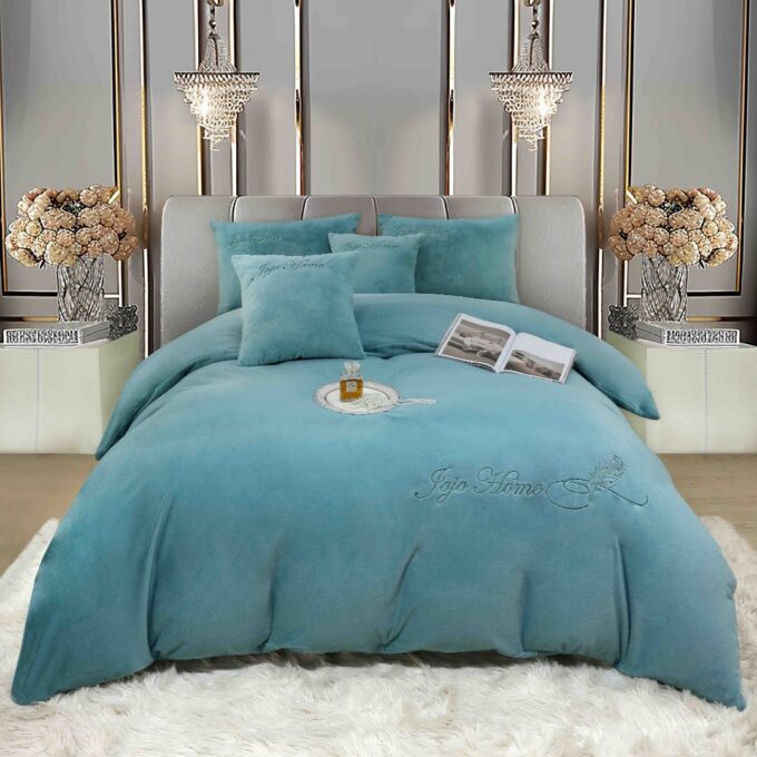 Lenjerie de pat, Soft Touch, Jojo Home, cu Blanita Short Hair, Rabbit, 200x230 cm, 6 piese, Bleu 1 Lenjerie de pat, Soft Touch, Jojo Home, cu Blanita Short Hair, Rabbit, 200x230 cm, 6 piese, Bleu