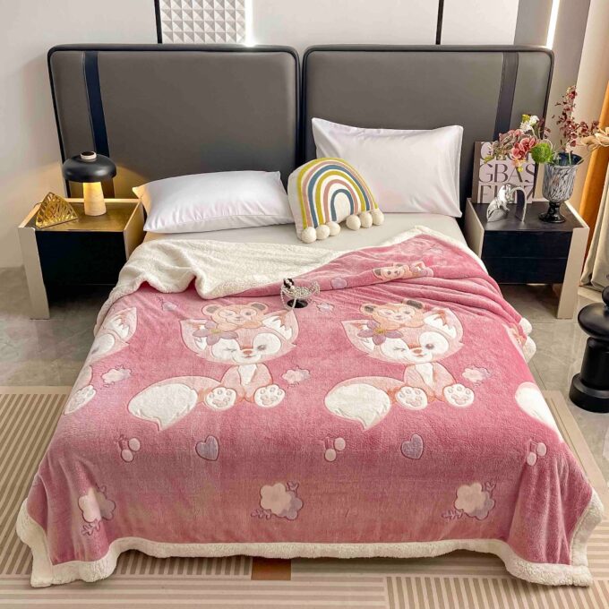 Patura CoCoLiNo cu blanita, 200x230cm, Jojo Home, Roz, Vulpite