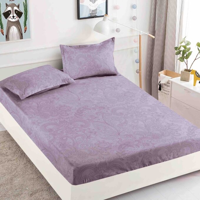 Cearsaf cu elastic, Bumbac FINET, 90x200cm, 2 fete de perne 50x70cm, Jojo Home, Gri, Model Floral
