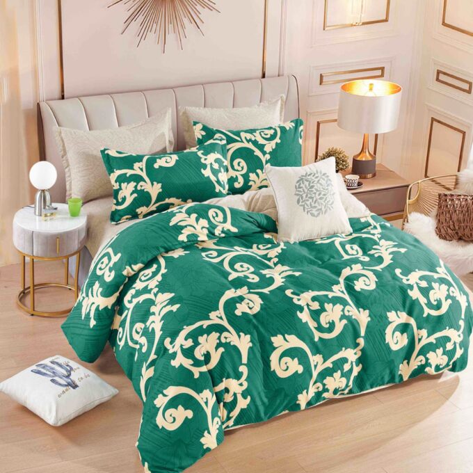Lenjerie pat 1 PERSOANA, FINET, 4 piese, Jojo Home, Verde, Bej, Model Elegant 1 Lenjerie pat 1 PERSOANA, FINET, 4 piese, Jojo Home, Verde, Bej, Model Elegant