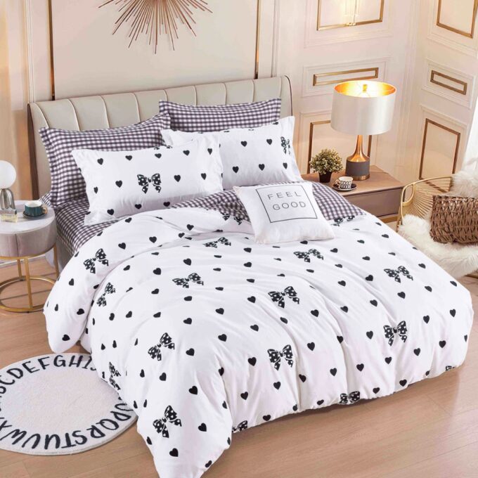 Lenjerie pat 1 PERSOANA, FINET, 4 piese, Jojo Home, Alb, Negru, Fundite si Buline 1 Lenjerie pat 1 PERSOANA, FINET, 4 piese, Jojo Home, Alb, Negru, Fundite si Buline