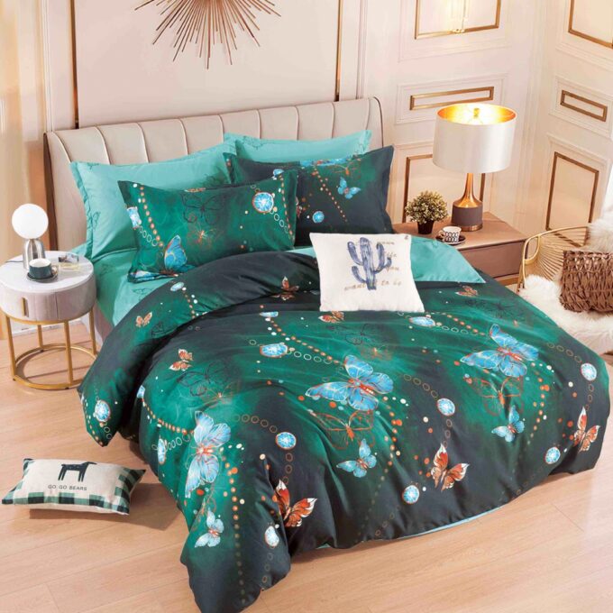 Lenjerie pat 1 PERSOANA, FINET, 4 piese, Jojo Home, Verde, Fluturi 1 Lenjerie pat 1 PERSOANA, FINET, 4 piese, Jojo Home, Verde, Fluturi