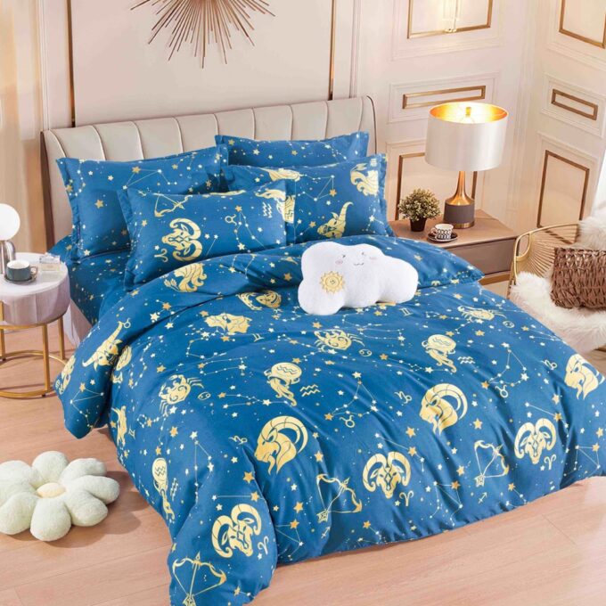 Lenjerie pat 1 PERSOANA, FINET, 4 piese, Jojo Home, Albastru, Zodiac 1 Lenjerie pat 1 PERSOANA, FINET, 4 piese, Jojo Home, Albastru, Zodiac