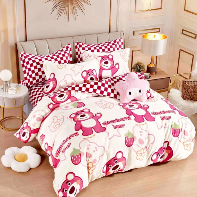 Lenjerie pat 1 PERSOANA, FINET, 4 piese, Jojo Home, Crem, Roz, Ursuleti 1 Lenjerie pat 1 PERSOANA, FINET, 4 piese, Jojo Home, Crem, Roz, Ursuleti
