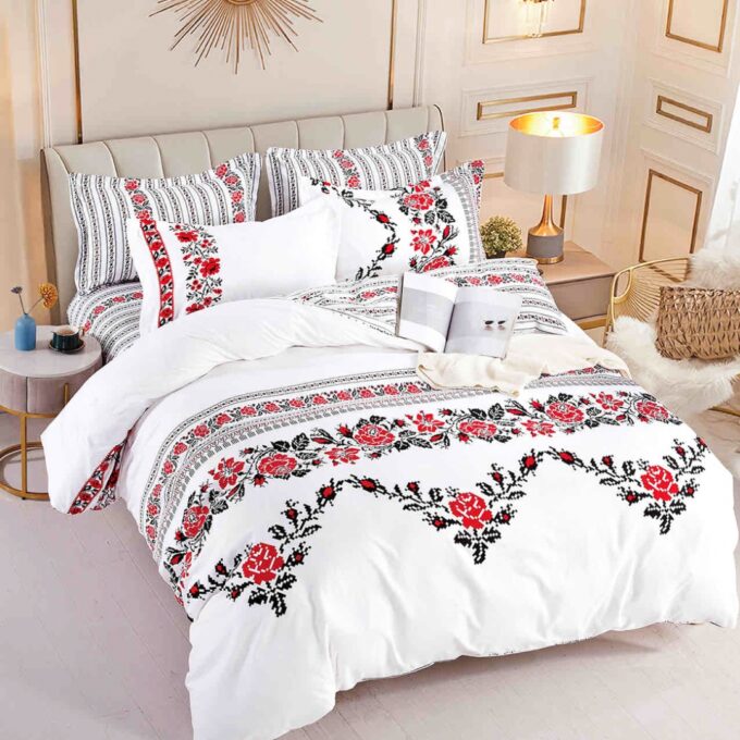Lenjerie pat 1 PERSOANA, FINET, 4 piese, Jojo Home, Alb, Rosu, Negru, Model Traditional 1 Lenjerie pat 1 PERSOANA, FINET, 4 piese, Jojo Home, Alb, Rosu, Negru, Model Traditional