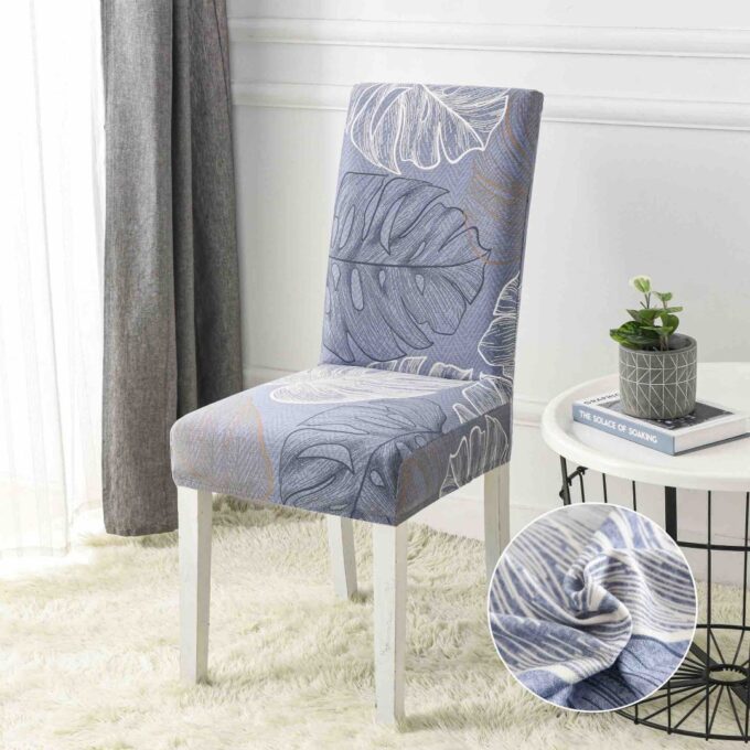 Set 6 huse universale pentru scaun, ELASTICE, Jojo Home, Bleu, frunze